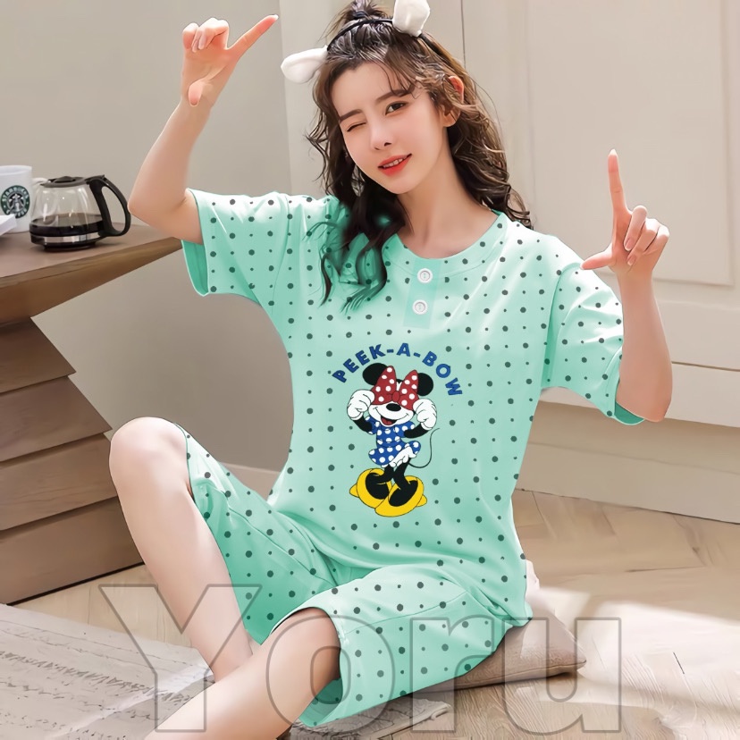 Pamelo Piyama 3/4 Baby Doll Murah Suplier Sleep Wear All Size Baju Tidur Wanita kaos Katun Stelan Stage2 Baju Tidur Murah Produk Terlaris