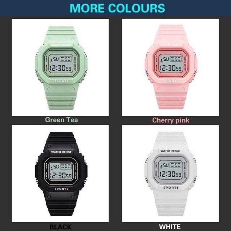 JAM TANGAN DIGITAL RUBBER PRIA WANITA SEGI GROSIR MURAH KARET SPORT LED MOTIF BUNGA DAN POLOS COUPLE