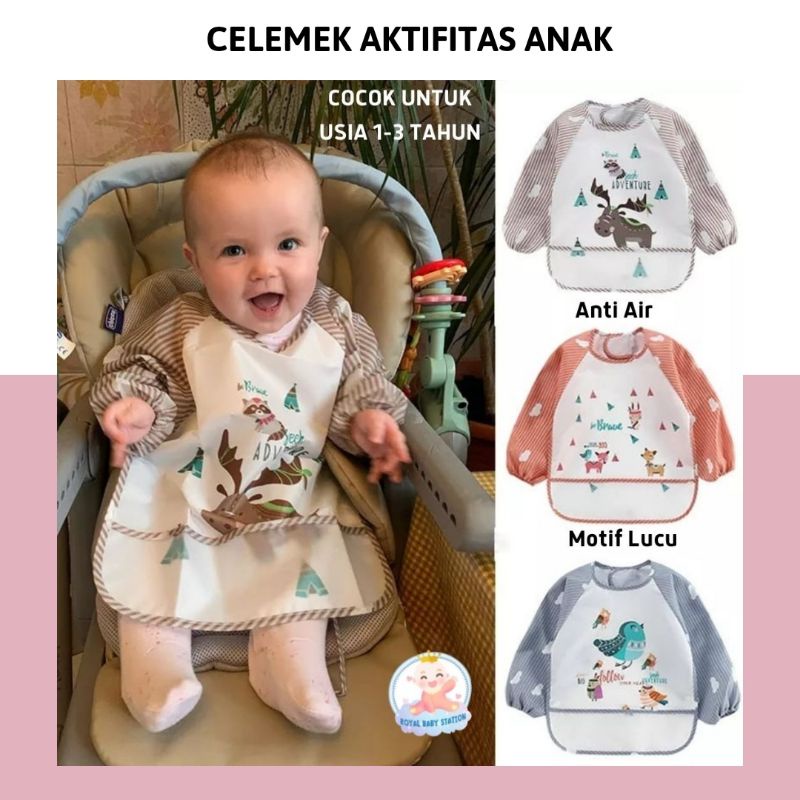 2in1 Premium APRON CELEMEK Bayi Anti Air Lengan Panjang