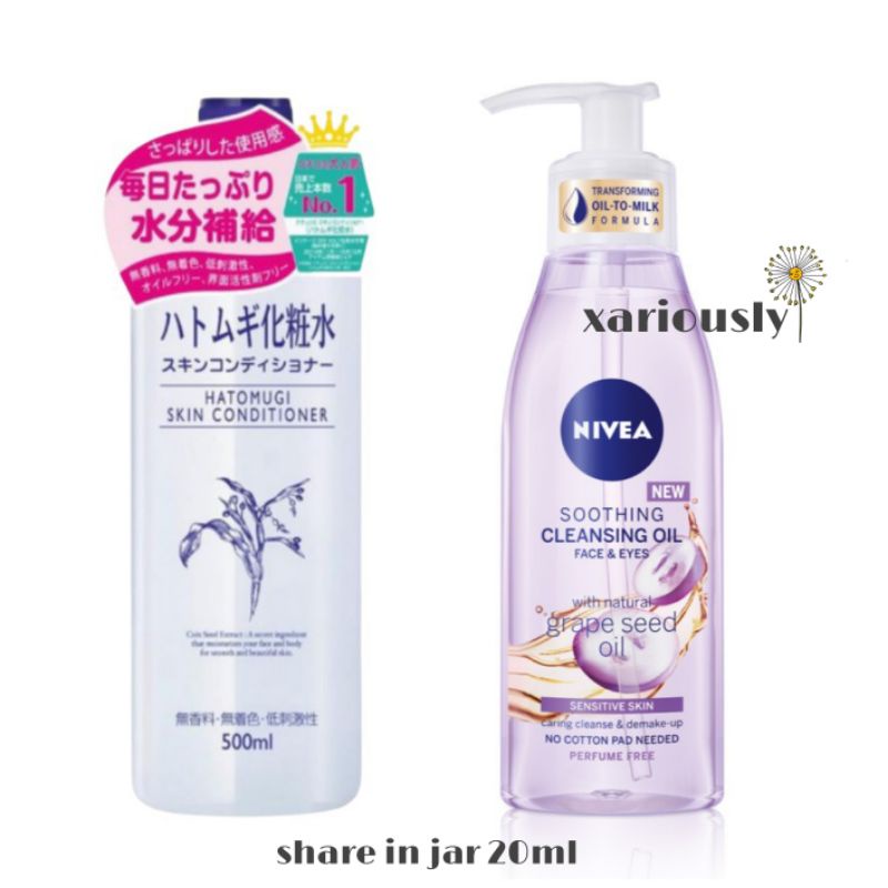 [Share In Jar] Nivea Shooting Cleansing Oil Grape Seed / Hatomugi Skin Conditioner
