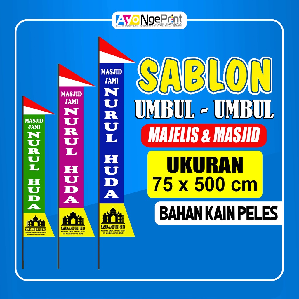 Tempat Sablon Umbul umbul Kain Majelis/ Masjid/ Itansi/ Event/ Proses Cepat & Murah Uk. 75x500 cm