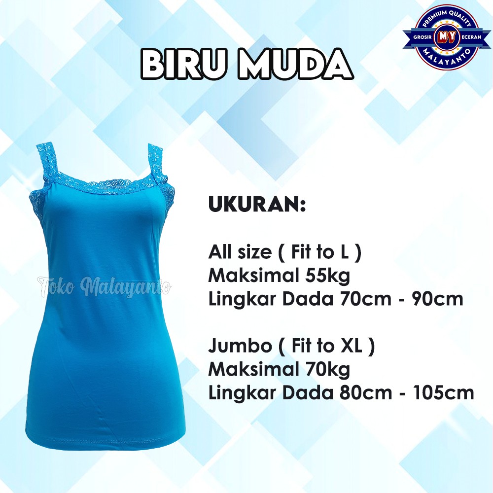 Tanktop Tali Renda Bahan Rayon Super Ukuran All Size dan Jumbo Ready stok!!-Biru Muda