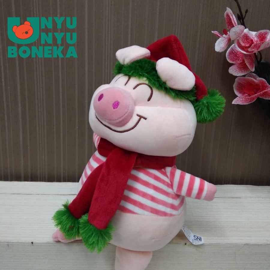 Boneka Natal Pig Kaos Stripe 24cm Boneka Lucu/haidah/souvenir