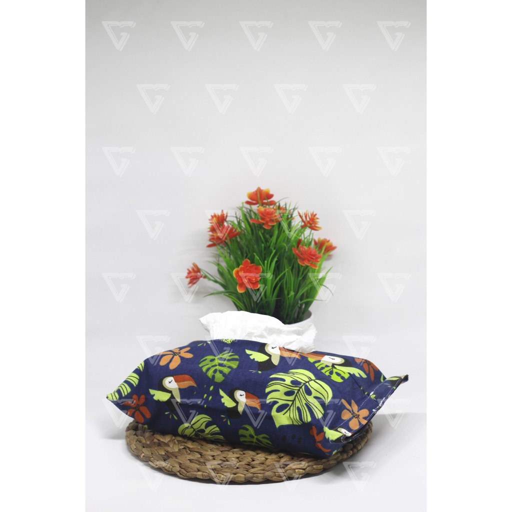 Tempat Tisu -Sarung Tisu - Cover Tissue - Box Tisu Kanvas - Wadah Tisu Motif RANGKONG NAVY