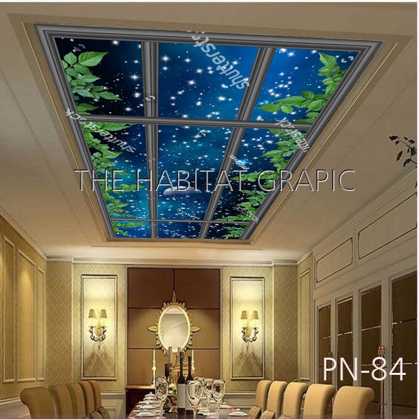 BISA COD Wallpaper Plafon 3D - Wallpaper Sticker Plafon Motif Awan langit plafon biru Sky