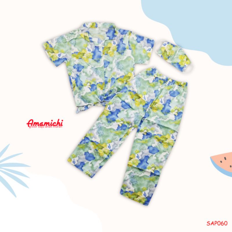 Setelan Piyama Anak Perempuan Katun Rayon Tali Pinggang Kids dan Junior 1-8 Tahun