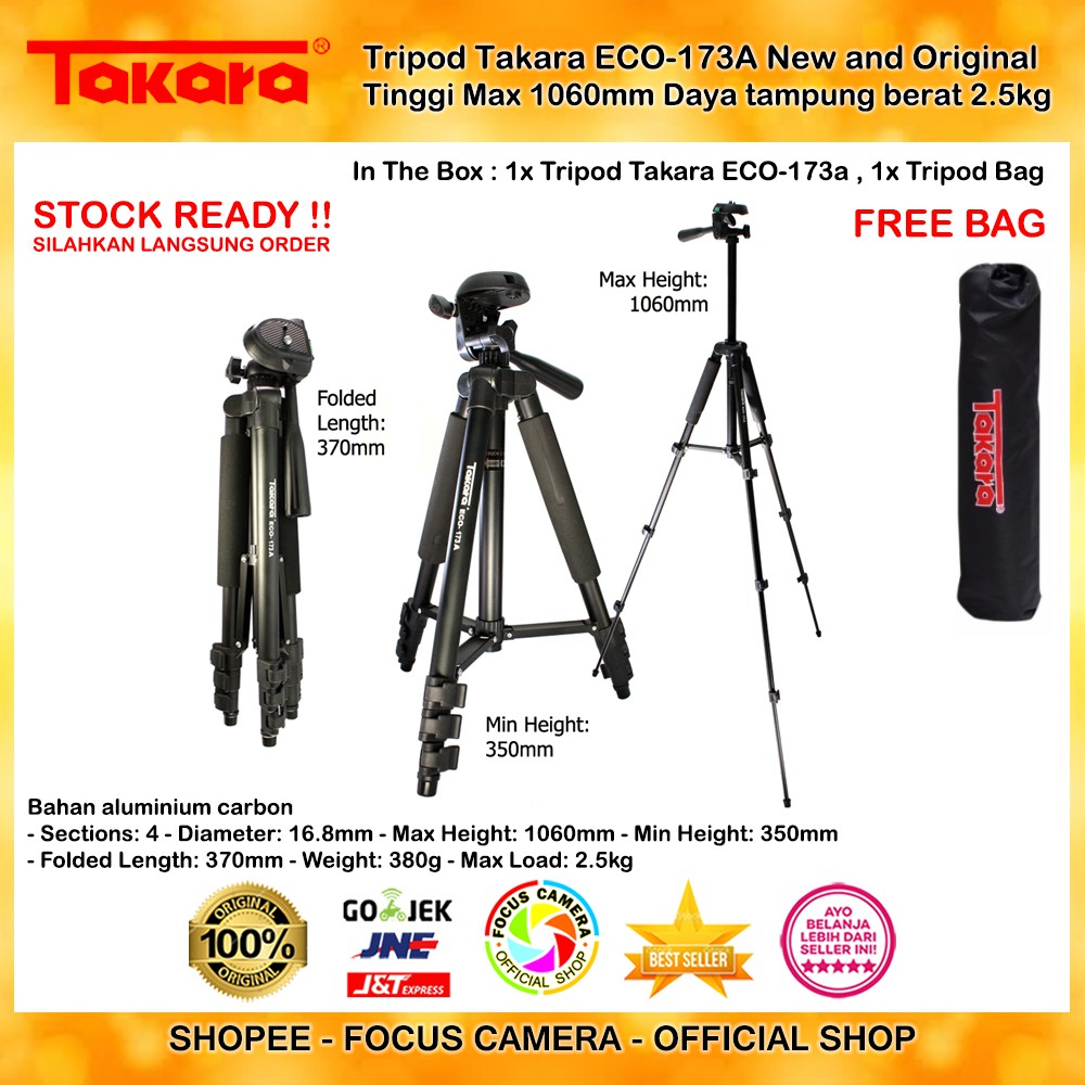 TAKARA ECO-173A Lightweight Tripod 173A + Tripod Bag for