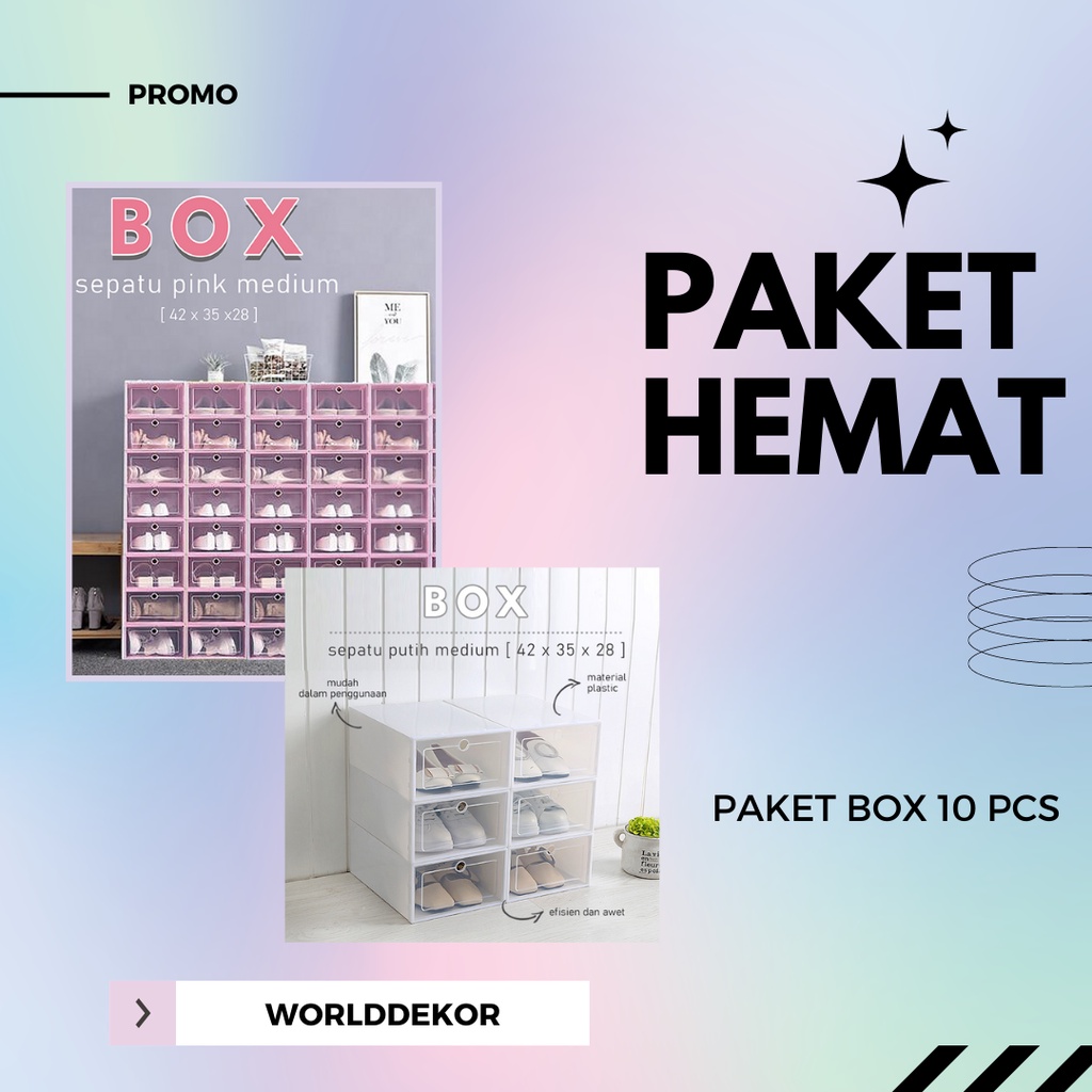 Paket Hemat Box Sepatu 10 Pcs Warna Random Storage box Tebal Serbaguna WD