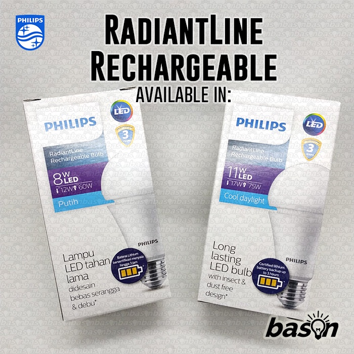 PHILIPS Rechargeable LED Bulb RadiantLine 8W Battery Back Up - Lampu Emergency