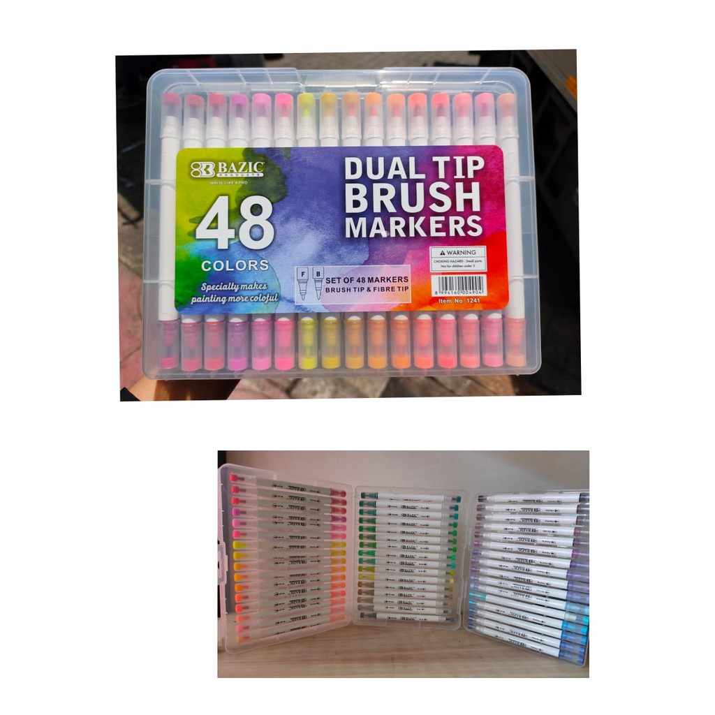

brush pen bazic 48 warna box hard plastic spidol brushpen water base usa brand