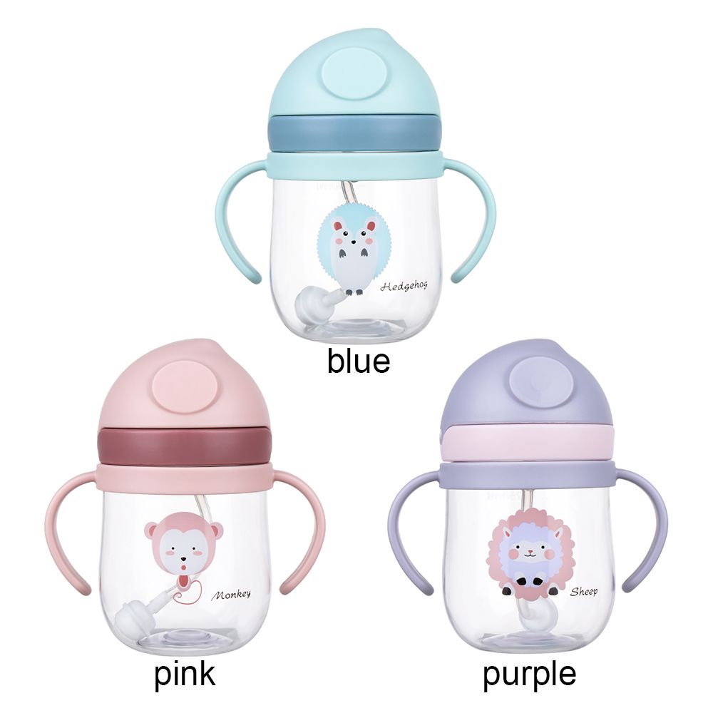 Botol Minum Bayi / Anak Portable Anti Bocor Motif Kartun Dengan Sedotan Untuk Travel / Outdoor / Olahraga