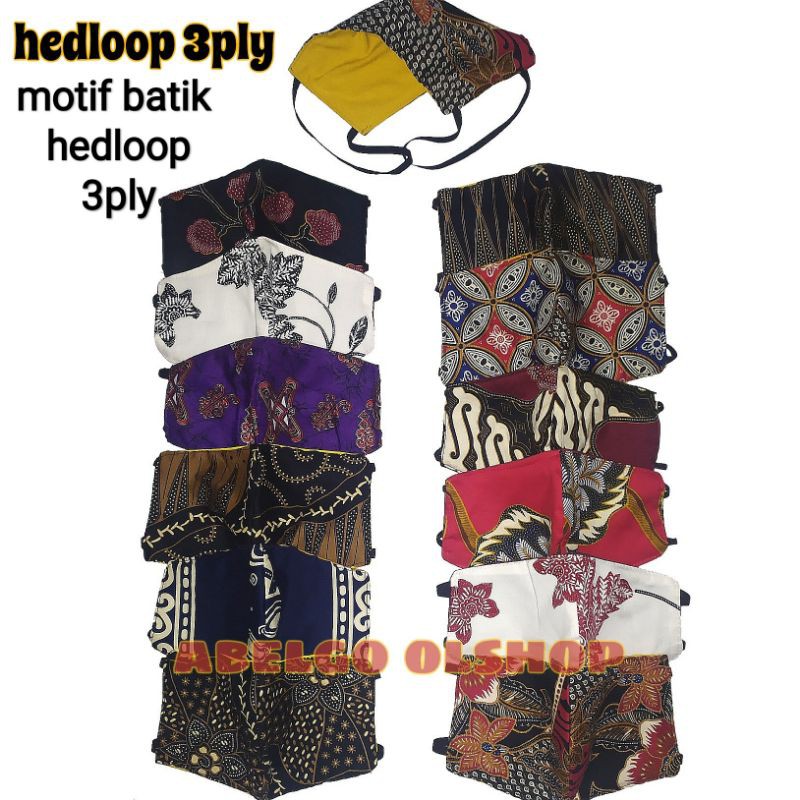 masker kain 3ply hedloop motif batik/masker hijab 3 lapis