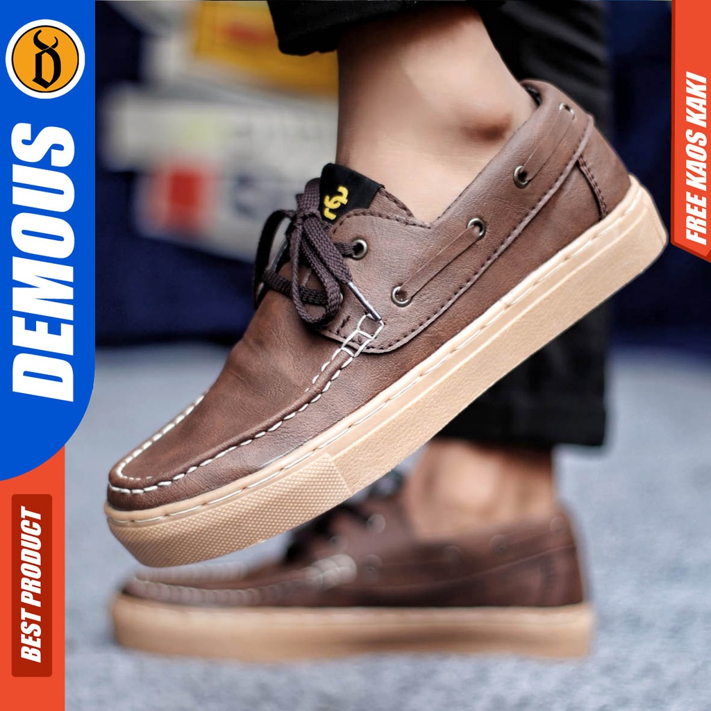 Sepatu Kasual Pria Kulit Pu Sneakers Kerja Casual Hitam Coklat Demous Zapato