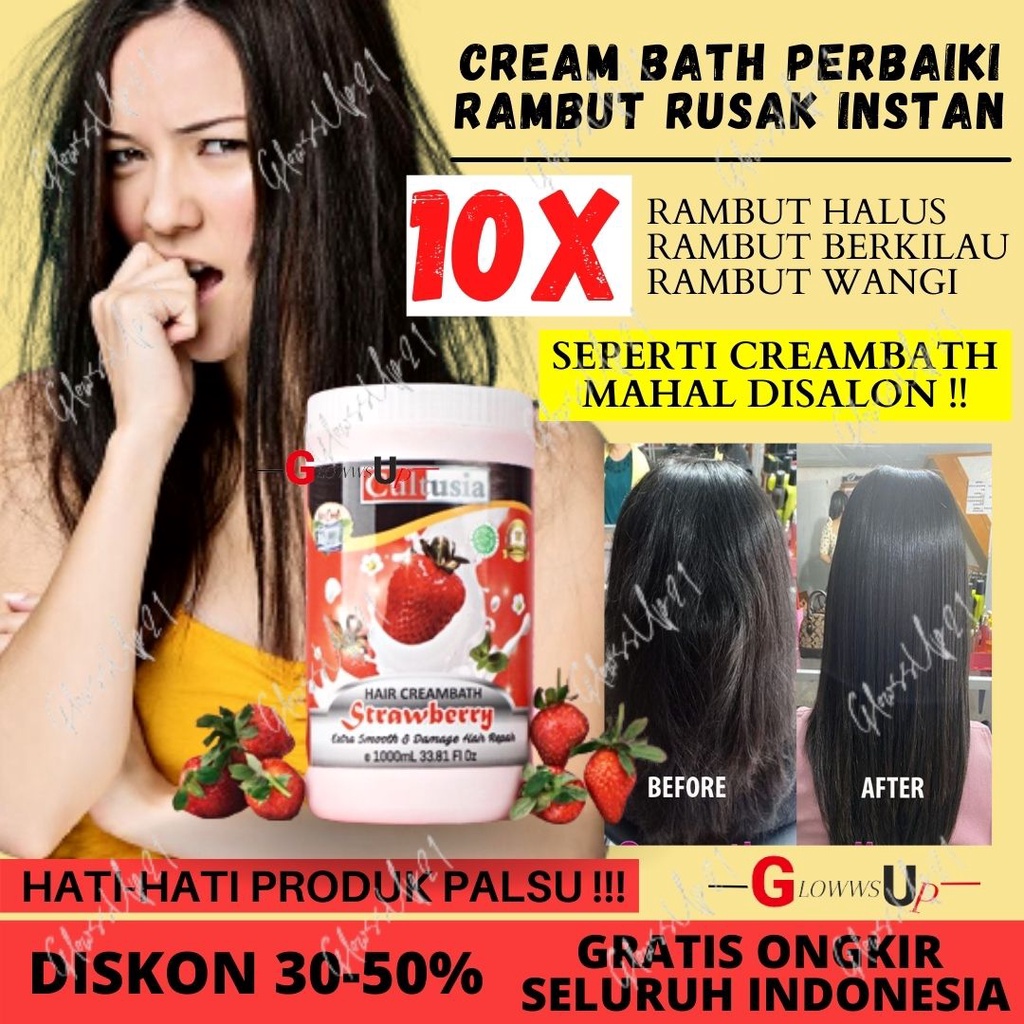 CREAMBATH RAMBUT CULTUSIA STRAWBERRY 1000ML KRIMBAT RAMBUT KERING TREATMENT RAMBUT STROBERI