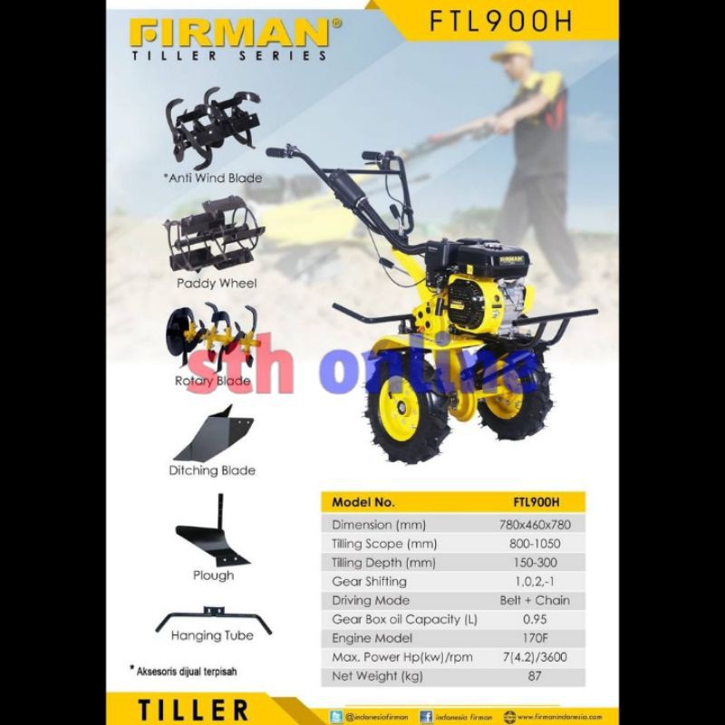 CLTIVATOR TILLER FTL-900 H traktor bajak lahan kering dan basah