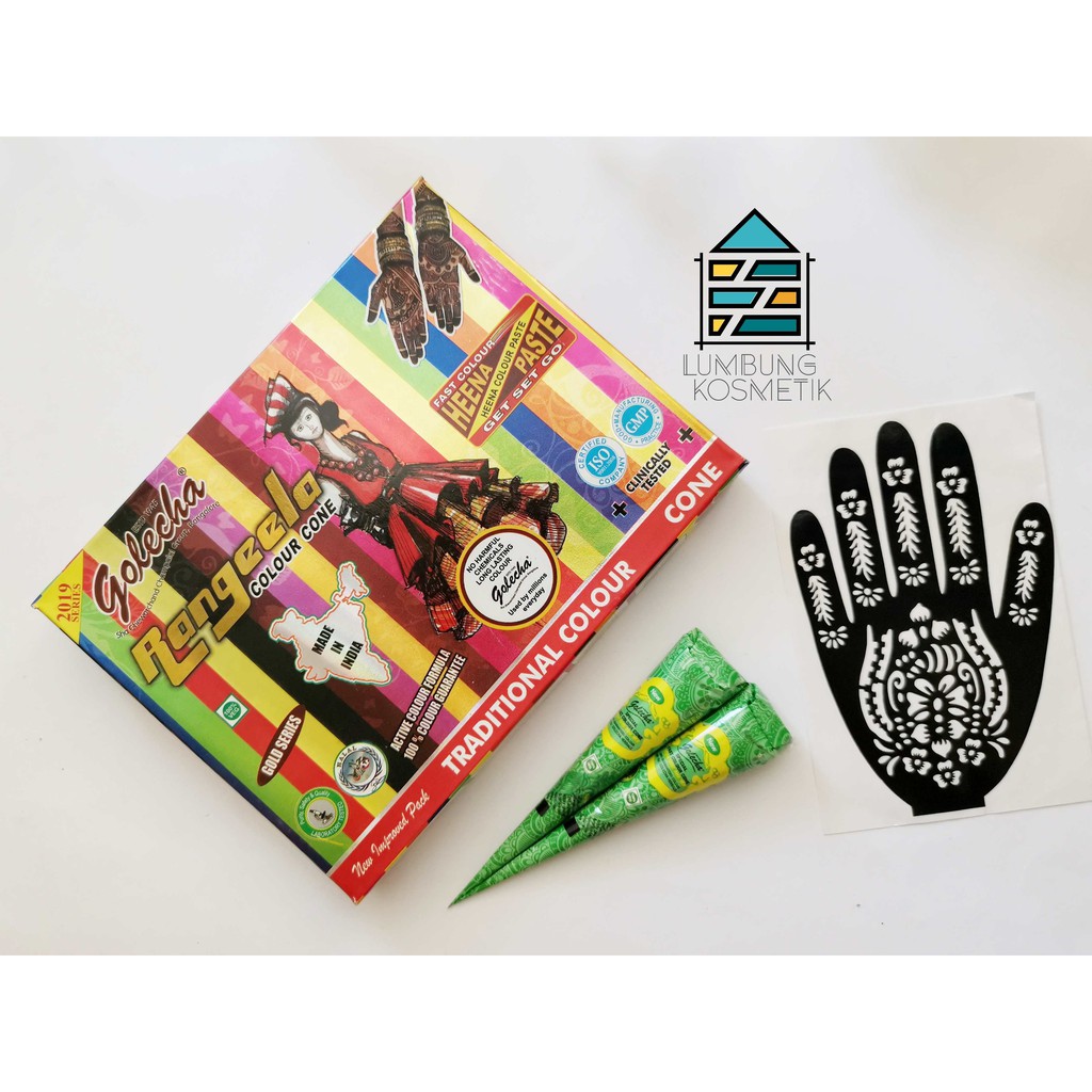 Paket Henna + Cetakan Tangan Golecha Hena Rangeela Rainbow - Hijau