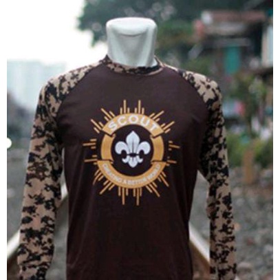 Kaos Scout Pramuka Loreng Kombinasi Reglan Lengan Panjang