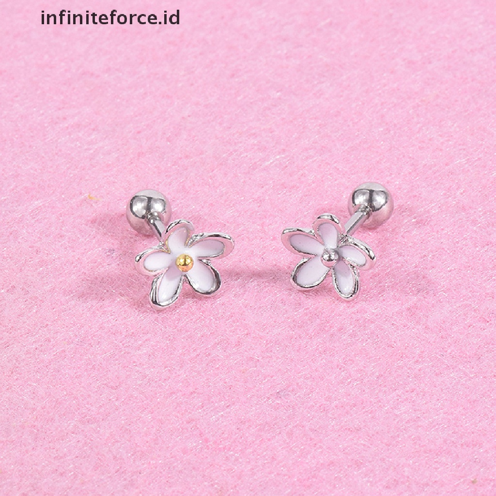 Anting Stud Piercing Bentuk Bunga Helix Tragus Tulang Rawan Bahan Stainless Steel