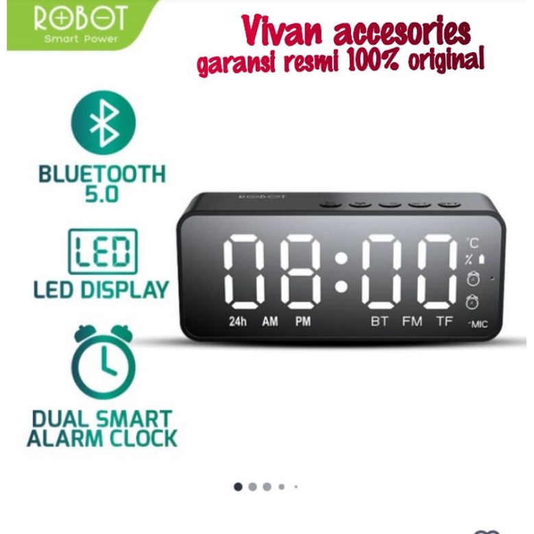 ROBOT Speaker Bluetooth RB150 Stereo LED Display Alarm Clock With FM Radio Garansi Original Resmi