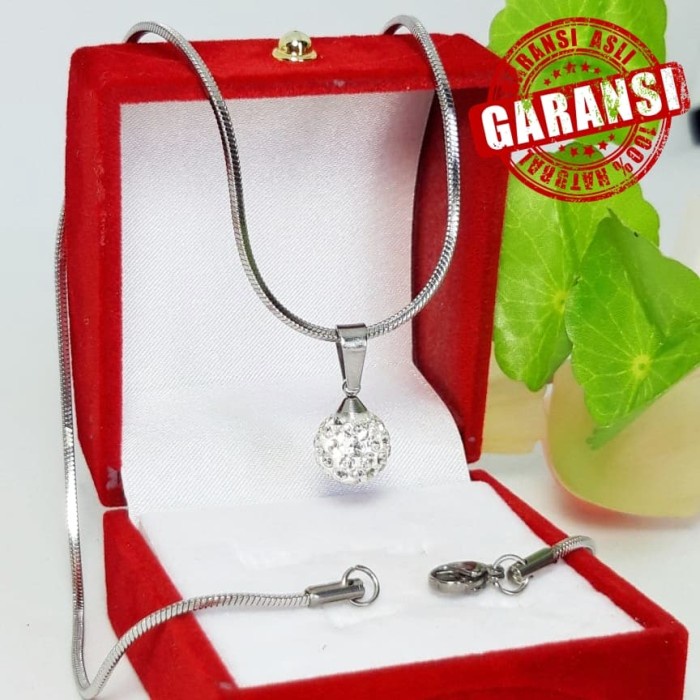 Kalung Emas Titanium Wanita Bola Diamond - Putih