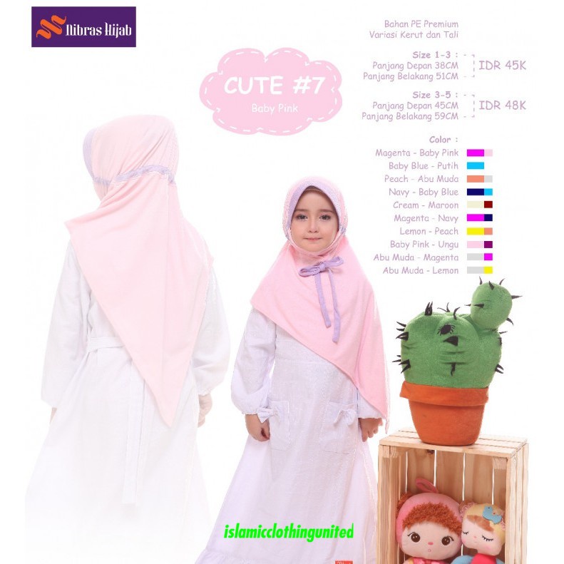 HIJAB NIBRAS HIJAB ANAK CUTE PAD 07 UMUR 1-3 ( ABU MUDA-LEMON, BABY BLUE-PUTIH) ABUZAINAB3107 - DZ