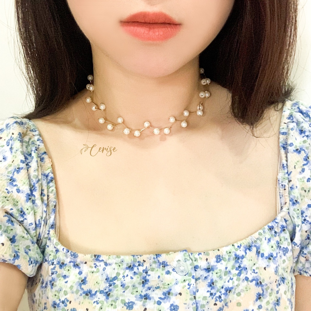 Cheryl Necklace | Kalung choker korea mutiara putih emas cantik aksesoris wanita trendy stylish