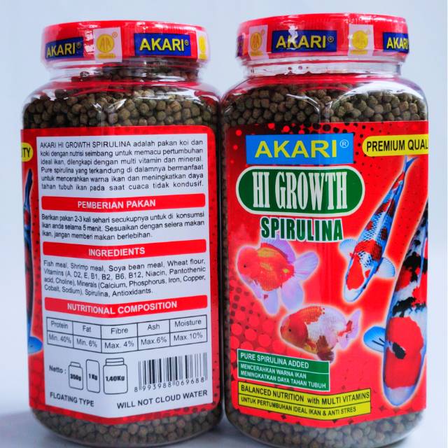 READY STOK !! AKARI HI GROWTH SPIRULINA 350gr size Butiran Medium Apung