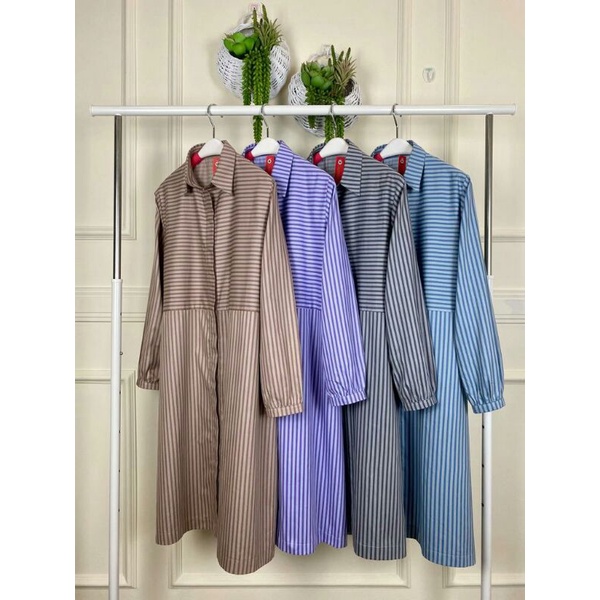 Tunik dialy ori by kamari long tunic atasan wanita bahan katun jepang poplin m l xl motif garis cewe