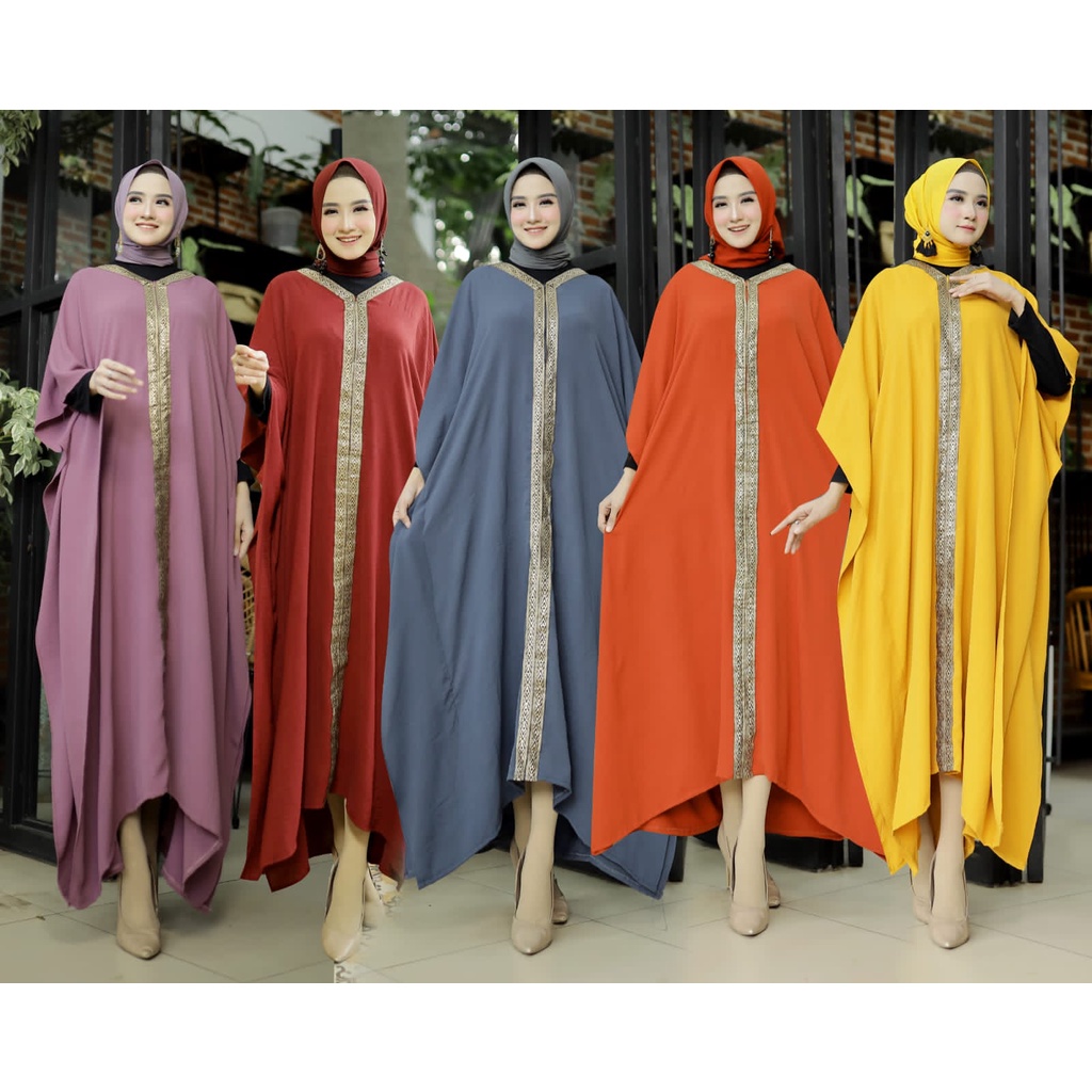 HOPYLOVY Batwing Kaftan Wanita Muslimah List Crinkle Adhisti