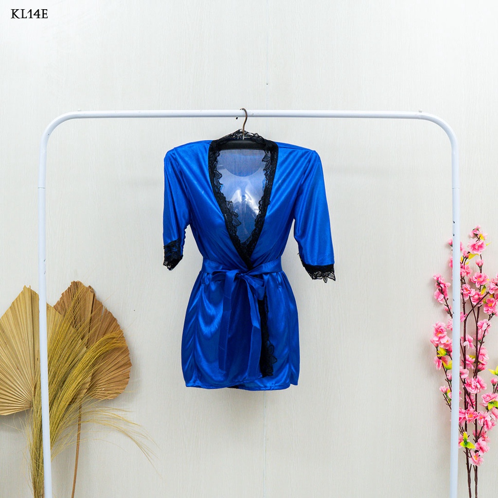 [BEST SELLER] BAJU TIDUR KIMONO SEXY LINGERIE SATIN PIYAMAPREMIUM BIRU KL14E