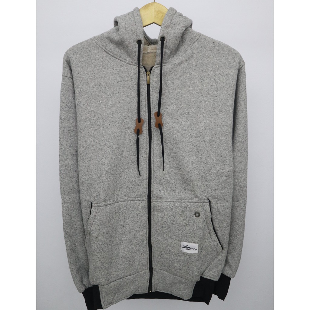 Jaket hoodie zipper abu abu bulu