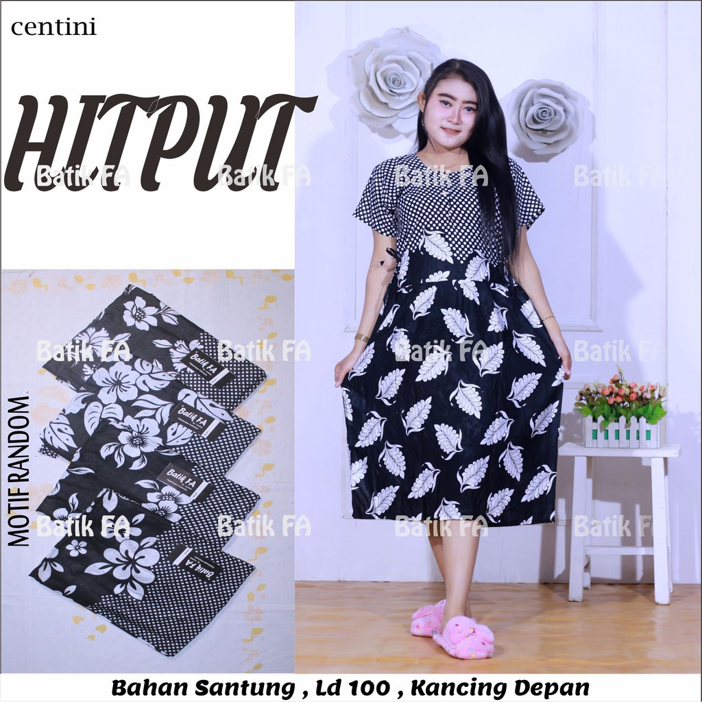  Daster  Centini hitam  putih  Batik  Motif Abstrak Leher 