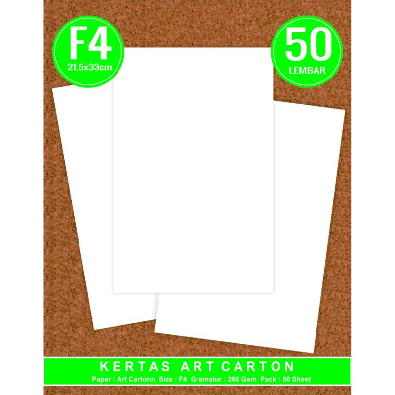 

KERTAS ART CARTON UKURAN F4 FOLIO 1 PAK ISI 50 LEMBAR