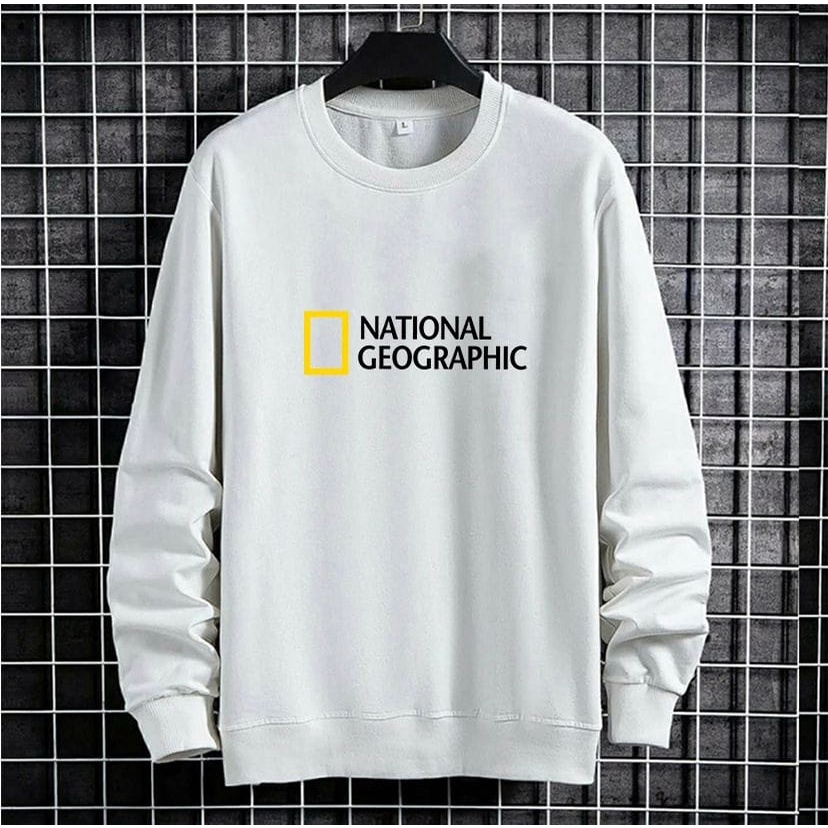 Kiyowo Baju Pria National GeoGraphic Lengan Panjang Atasan Fashion Kasual Pria