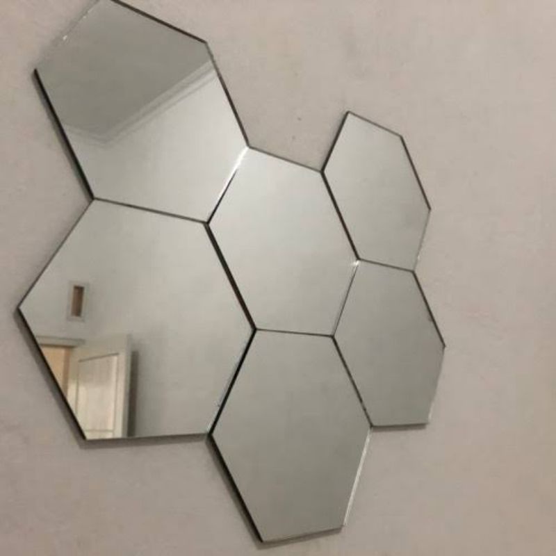 HIASAN DINDING MIROR 3D HEXAGONAL CERMIN HIASAN DINDING STIKER MIROR GLOSY