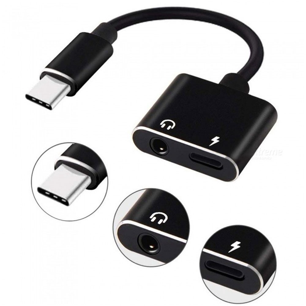 Adaptor Splitter Charger Headphone 2 in 1 Tipe C Dengan Jack Earphone 3.5mm Untuk Xiaomi 8 9 Huawei Samsung