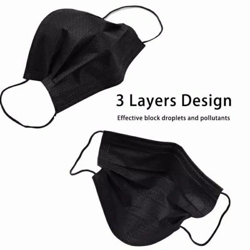 Masker 3ply Hitam 1 pack isi 50pcs