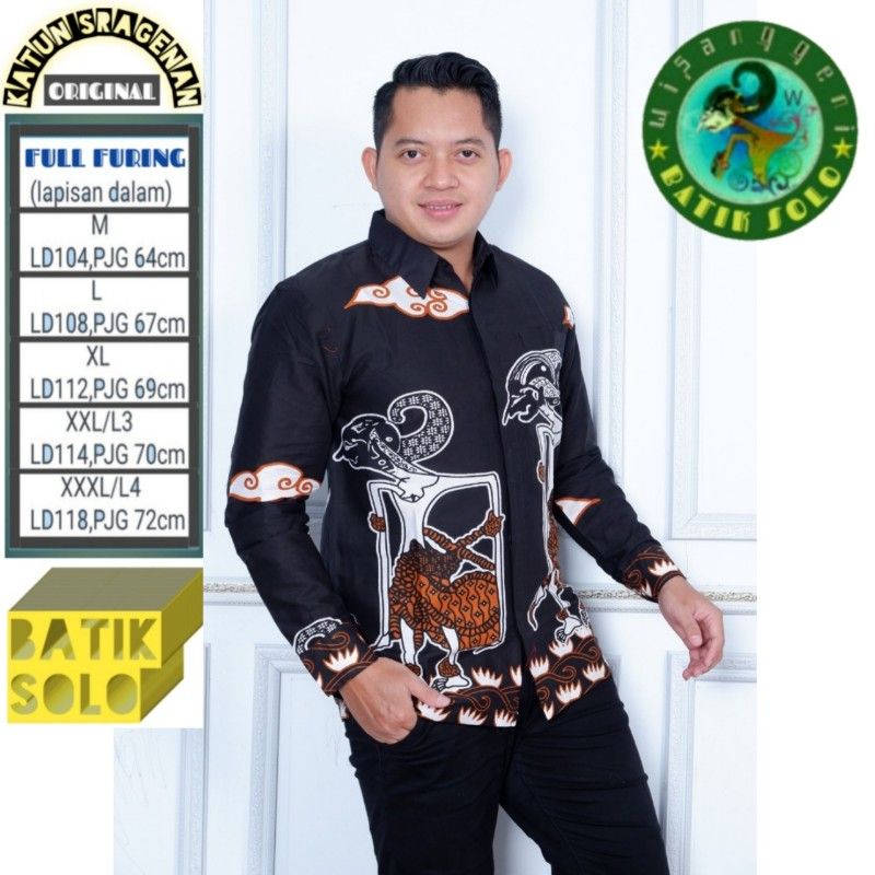 BATIK PRIA KEMEJA LENGAN PANJANG BAJU ATASAN COWOK MODERN MOTIF WAYANG PANDAWA