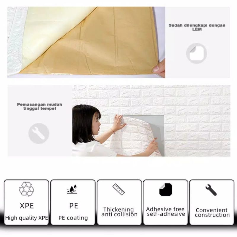 WALLPAPER DINDING 3D FOAM MOTIF BATU BATA 70x77 CM DEKORASI DINDING-1