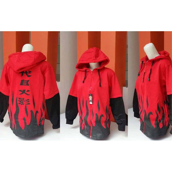 JAKET HOODIE ANIME KURAMA MERAH NARUTO FLEECE HALF HAND