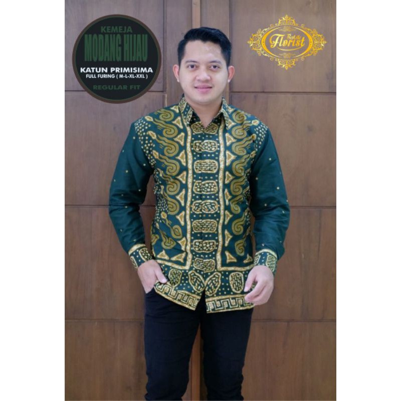 Kemeja Batik Lengan Panjang Warna Hitam Batik Pria Terbaru Batik Lanjang Lapis Furing Batik Hijau