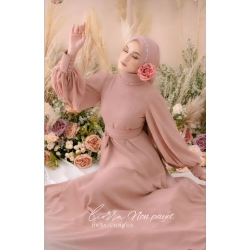 Gaun pesta muslimah polos simple elegan bahan wollycrep