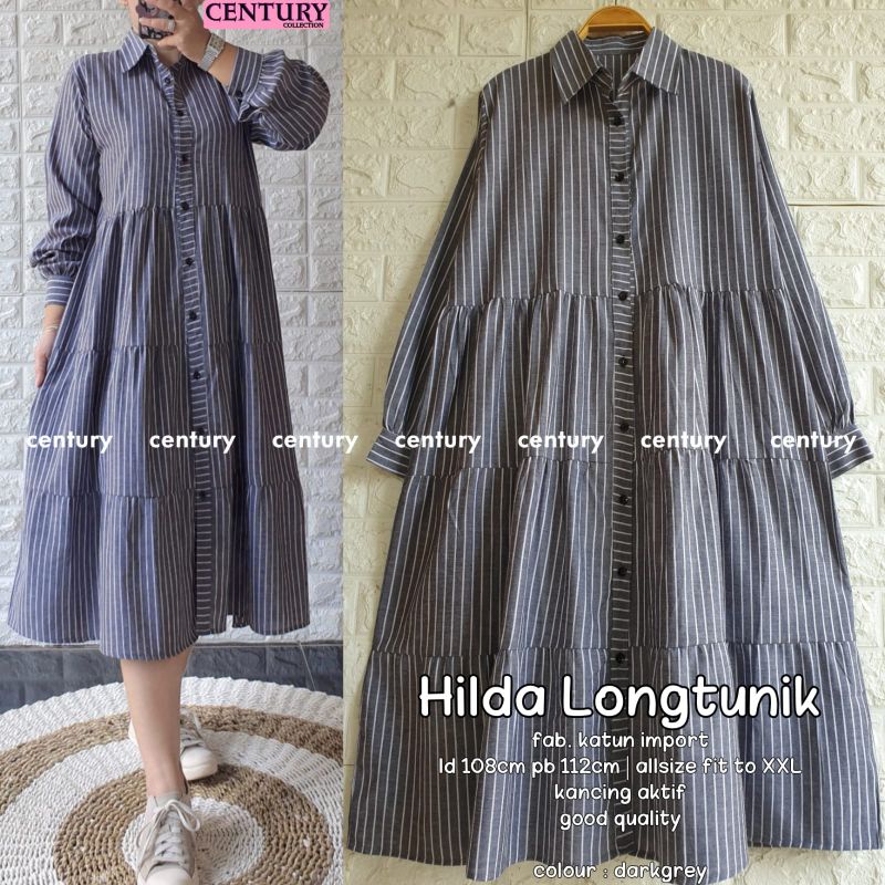LONG TUNIK MOTIF GARIS SALUR MEWAH . ATASAN WANITA KEKINIAN HILDA LONG TUNIK BY CENTURY