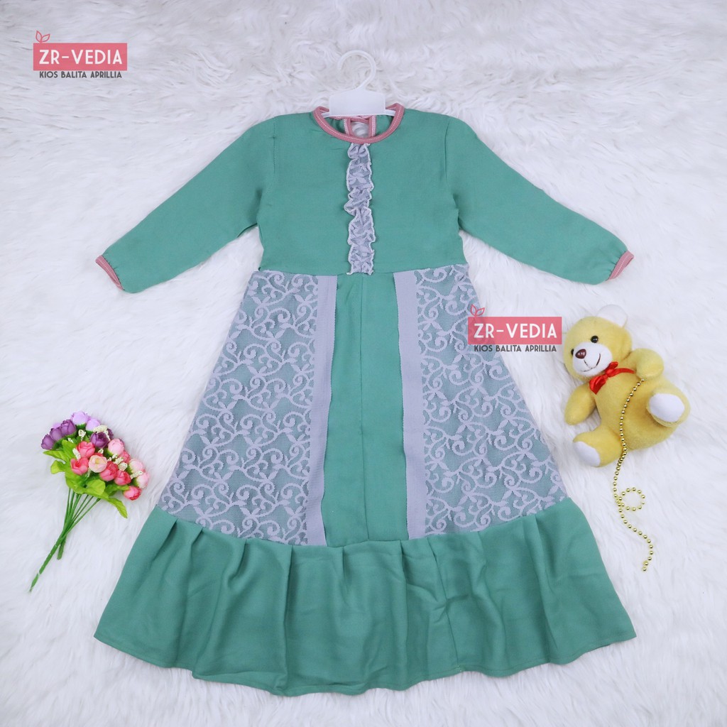 Gamis Hilya Anak 3-5 Tahun / Baju Ngaji Perempuan Lengan Panjang Dres Muslimah Dress Cewek Brokat