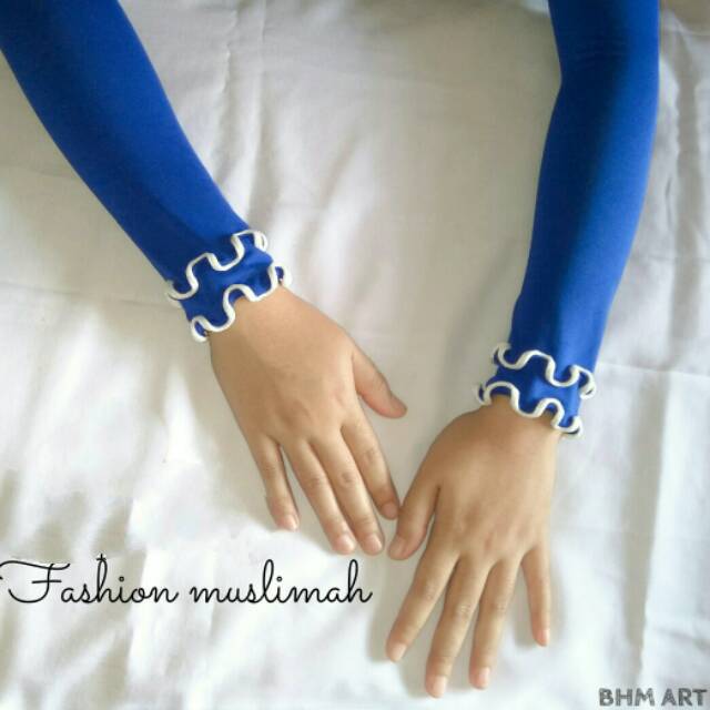 Handsock tali putih 2 line/ handsock Curly /manset tangan blus kombinasi tali putih