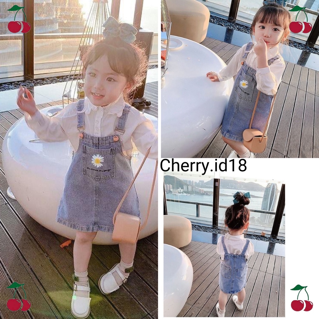 Cherry COD Overall Anak Bunga Daisy / Jumpsuit Anak Perempuan Bunga / Jumpsuit Denim Anak / Pakaian Anak Perempuan / Baju Kodok Anak - JA06