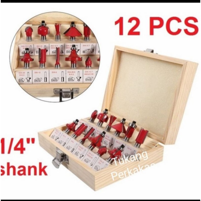 ROUTER BIT SET 12PCS/MATA BOR TRIMER/MATA PROFIL KAYU SET 12PCS