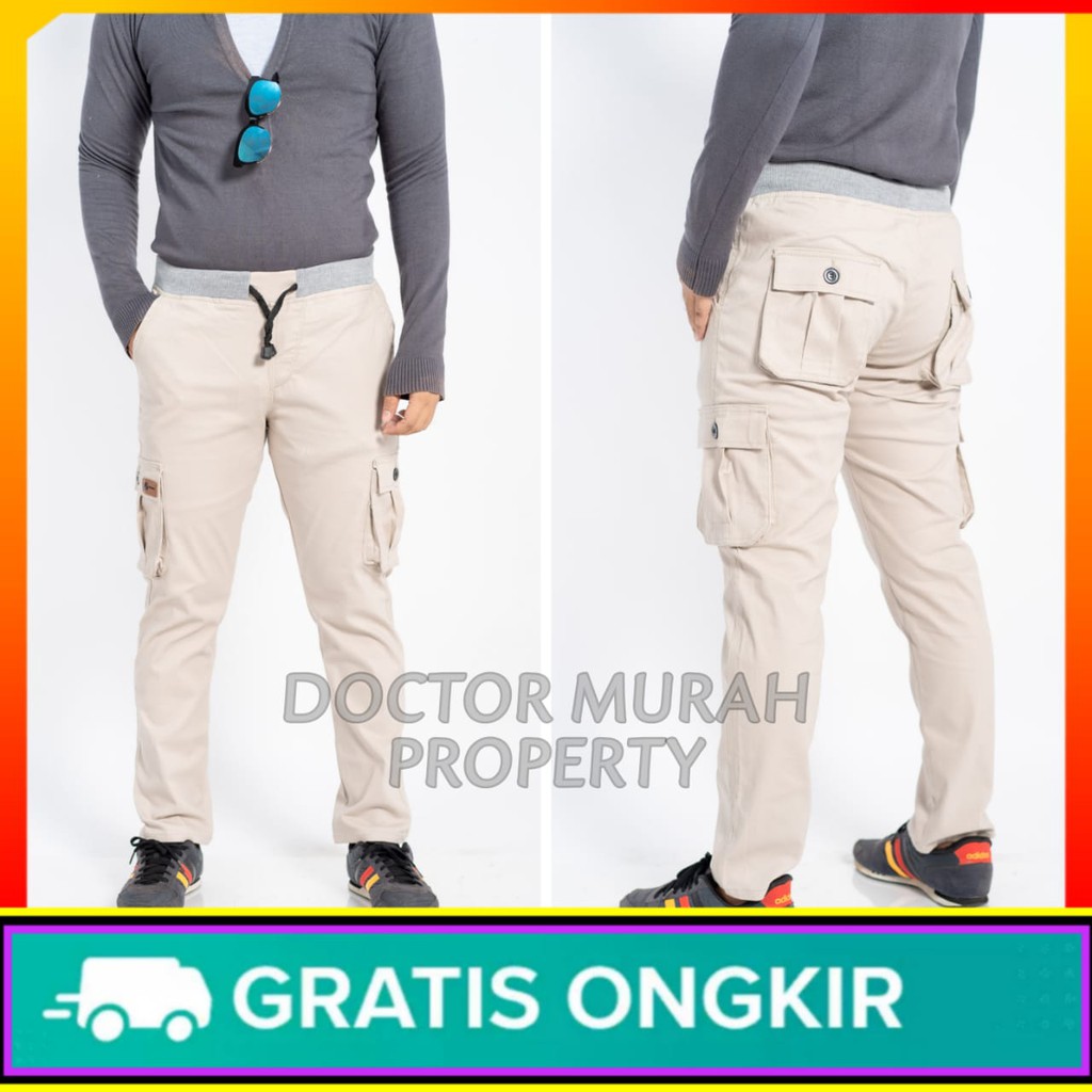 (MURAH) CELANA CARGO PANJANG CHINO CHINOS PINGGANG KARET RIP KOLOR