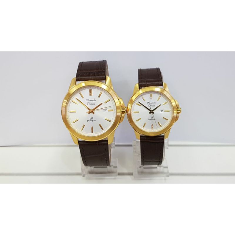 jam tangan tali kulit couple Alexander christie ac1017 original