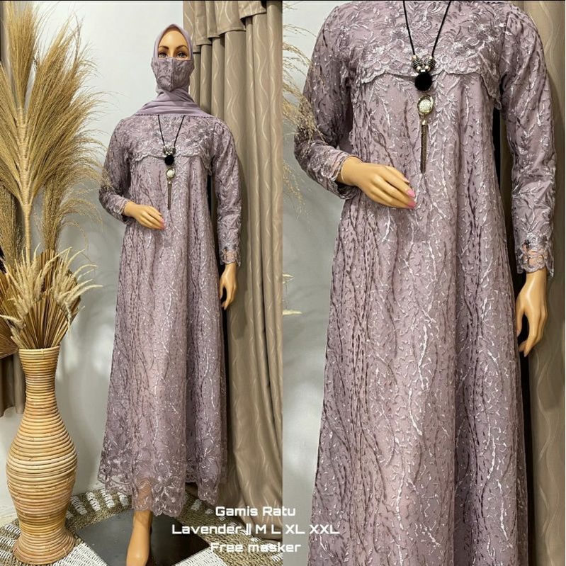 Kadai.baju / Gamis ratu bordir / Gamis pesta brukat jumbo wanita / Dress brukat bordir